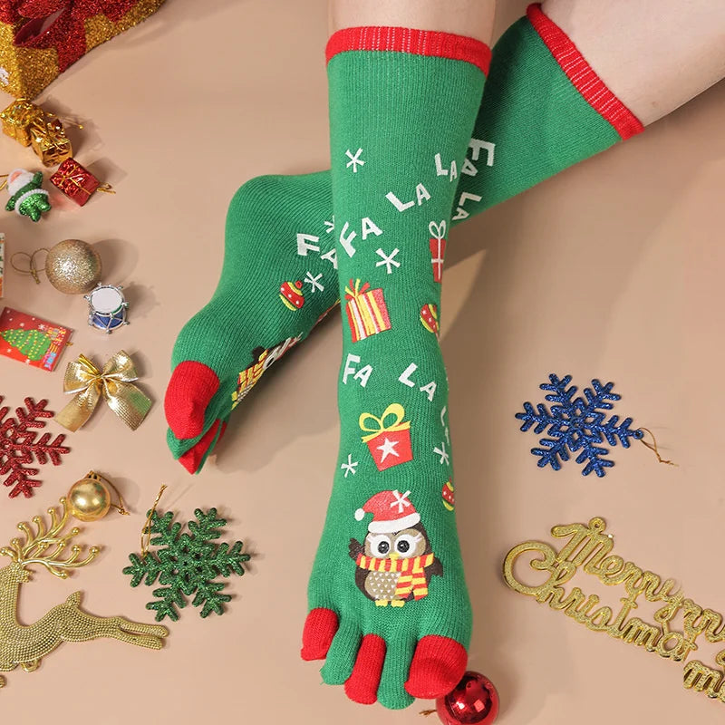 {YY28} Novelty Christmas Toe Socks Cartoon Funny Split Toe Socks Cotton Warm Sweat Absorbing Stockings Holiday Gift