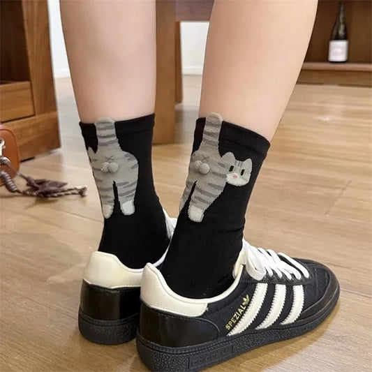 3D Cute Cat Socks Black/White Funny Cat Cotton Socks Breathable Soft Girl Women Novelty Stocking Kawaii Gift Sock Set