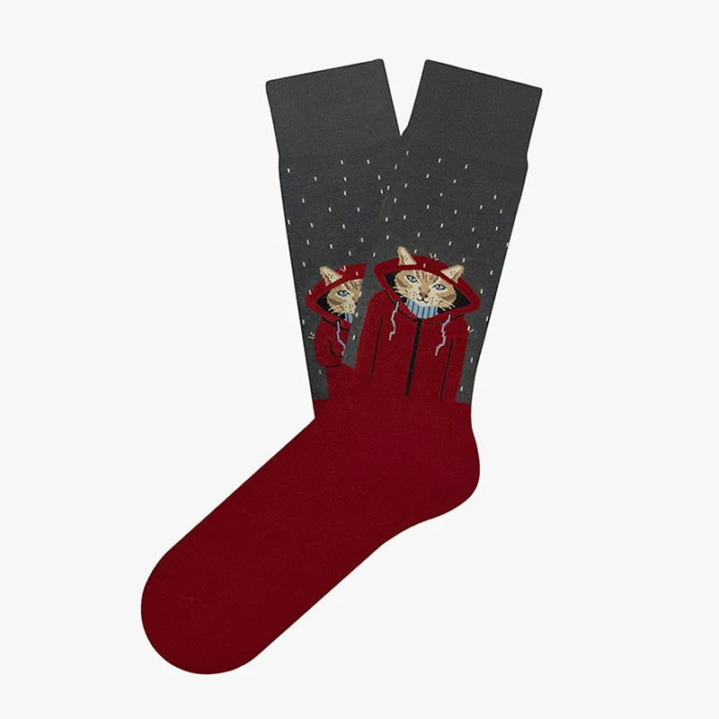 Novelty Funny Cartoon Elegant Cat Crew Socks Cotton Unisex Fashion Street Skateboard Stockings Women Men Couple Long Socks Gifts