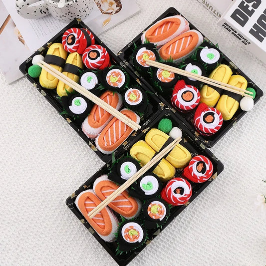 3/4/5 Pairs of Novelty and Interesting Salmon Sushi Socks Gift Box Christmas Style Season