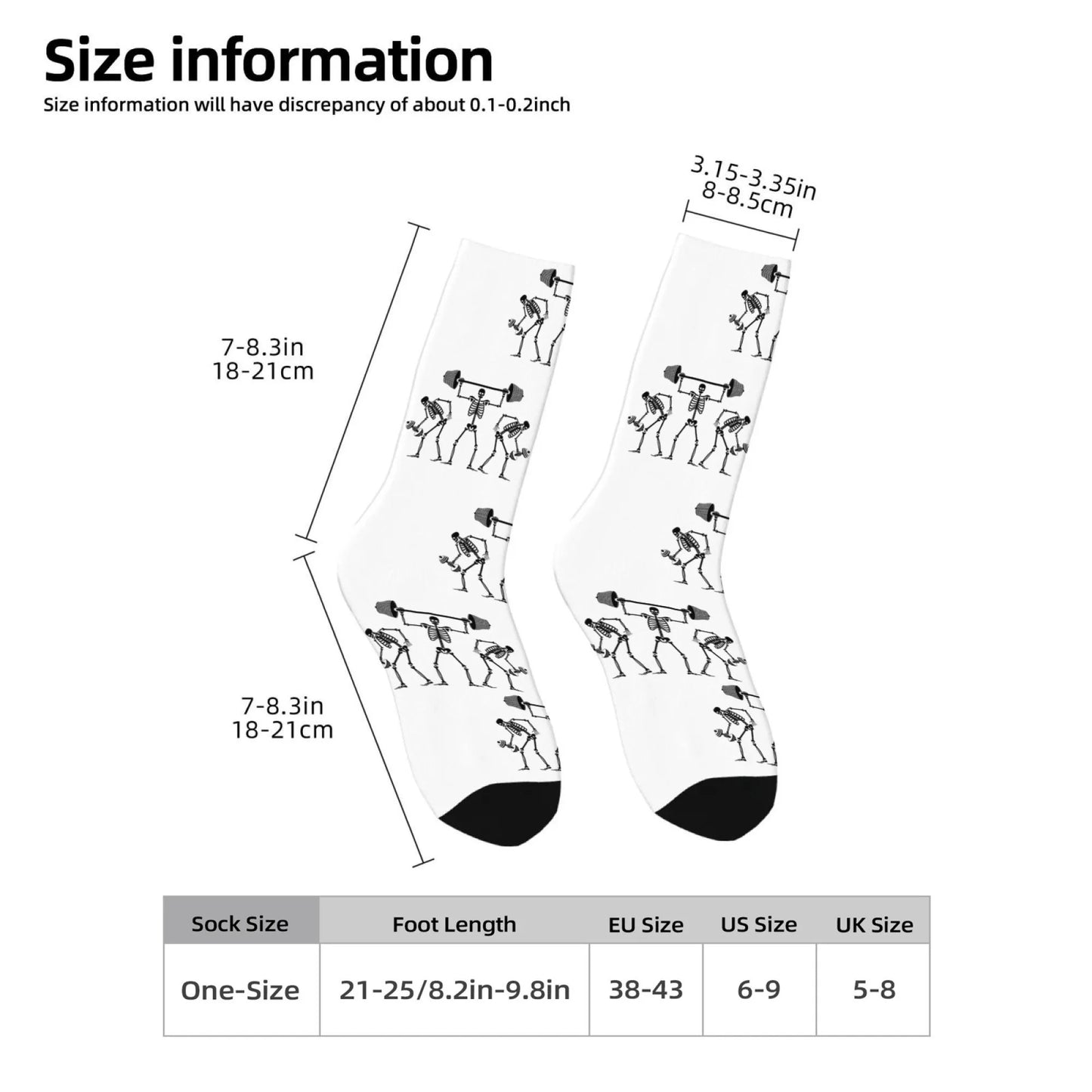 Novel and Fun Skull-themed Weightlifting Squat Socks Fun Creative Stylish Unique Comfortable Breathable and Durable Socks