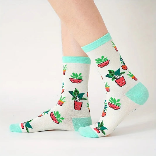 Novelty Sock Women Female Cotton Casual Funny Cute Short Food Socks Creative Printed Hosiery Harajuku Mid-Calf Personality