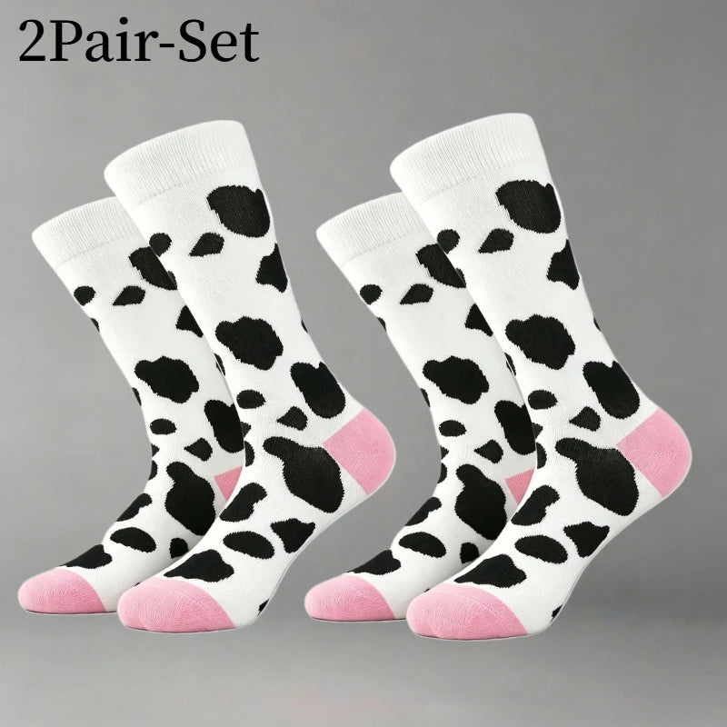 Novelty Milk Cow Pattern Cotton Crew Socks for Men And Women Breathable Casual Farm Themed Gift Socks for Daily Wear