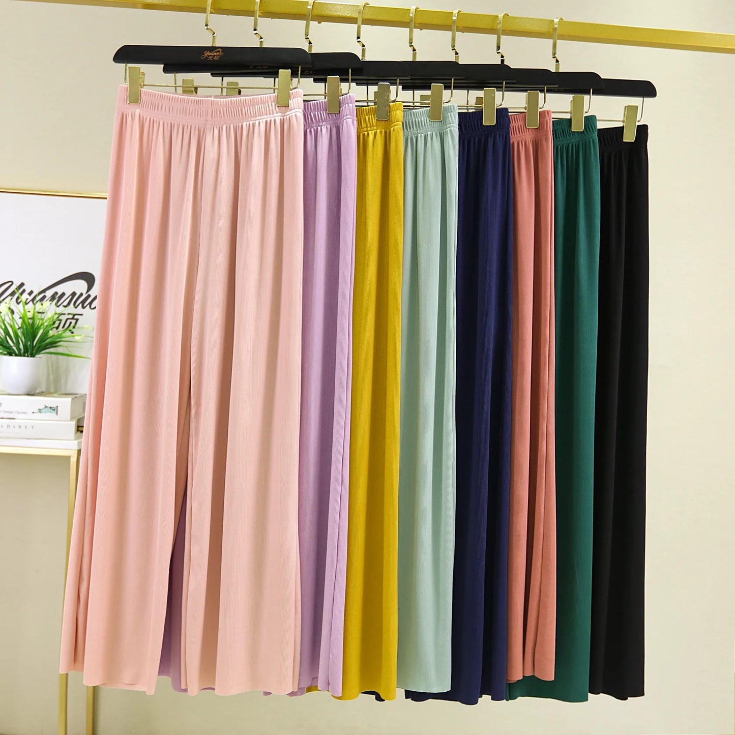 Spring Summer New Ice Silk Large Size Wide Leg Pants Korean Casual Home Pant Solid Color Pajamas Trousers Women Pantalones