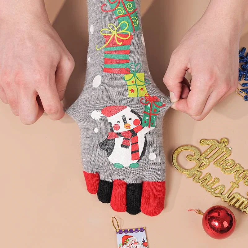 {YY28} Novelty Christmas Toe Socks Cartoon Funny Split Toe Socks Cotton Warm Sweat Absorbing Stockings Holiday Gift