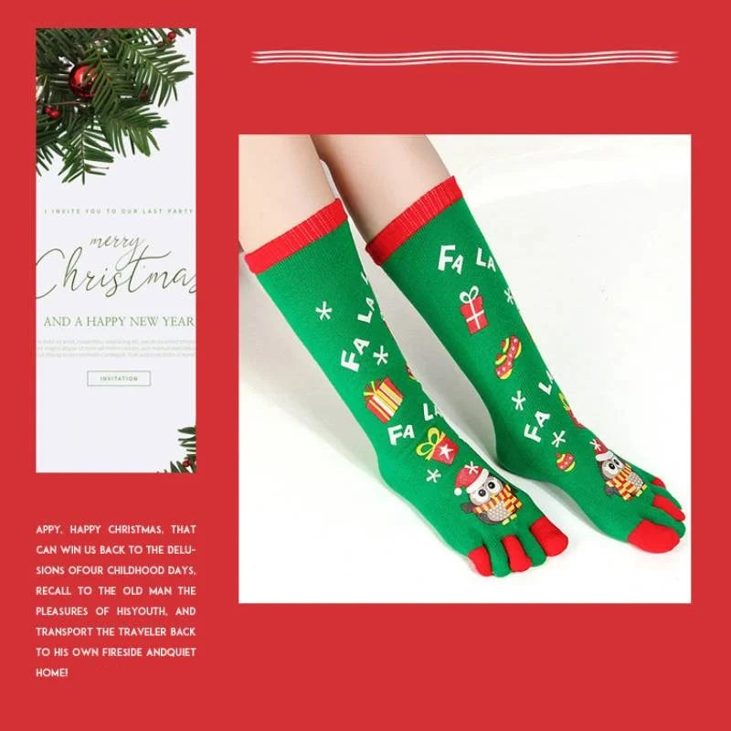 {YY28} Novelty Christmas Toe Socks Cartoon Funny Split Toe Socks Cotton Warm Sweat Absorbing Stockings Holiday Gift