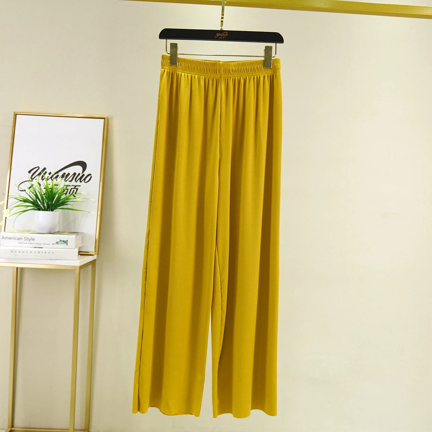 Spring Summer New Ice Silk Large Size Wide Leg Pants Korean Casual Home Pant Solid Color Pajamas Trousers Women Pantalones