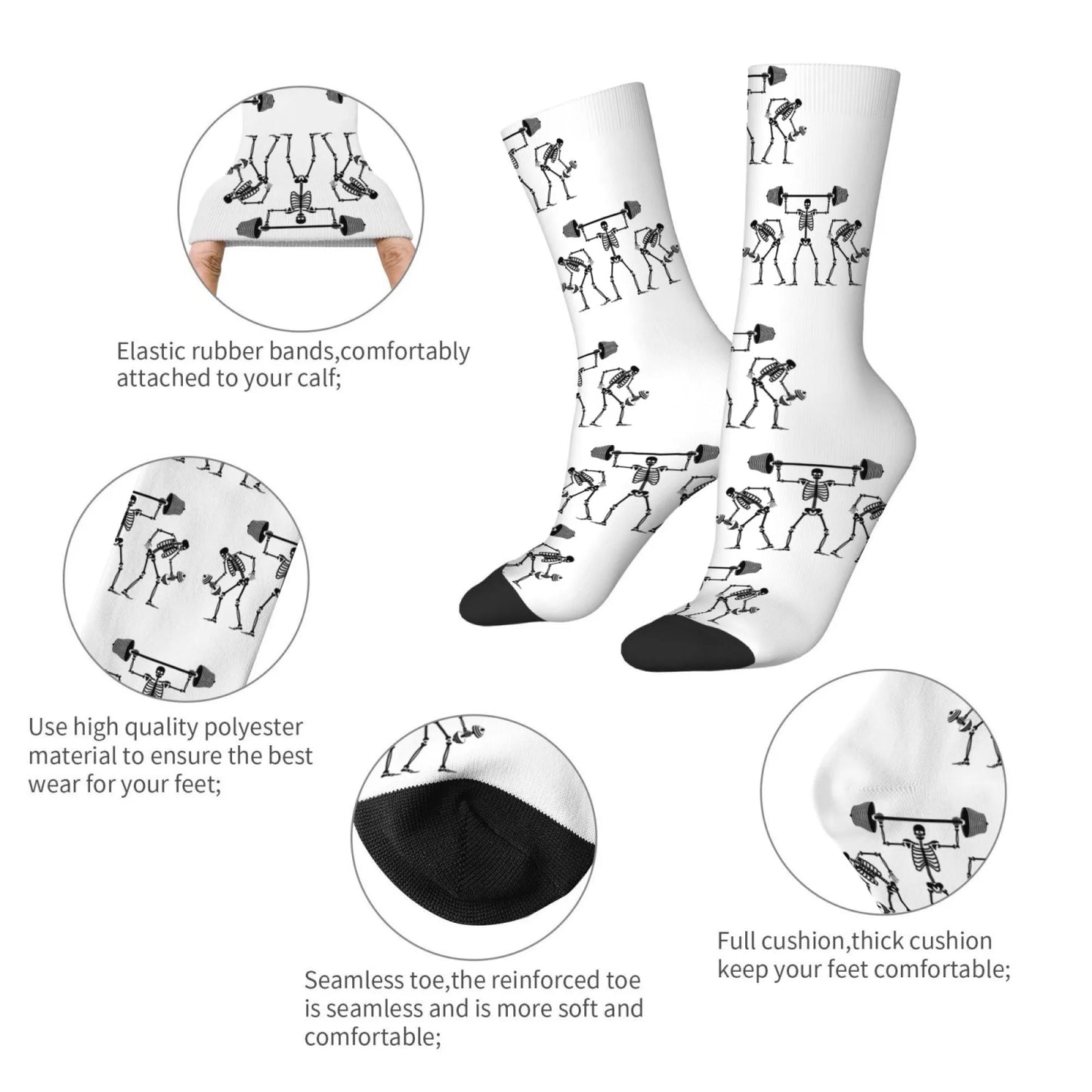 Novel and Fun Skull-themed Weightlifting Squat Socks Fun Creative Stylish Unique Comfortable Breathable and Durable Socks
