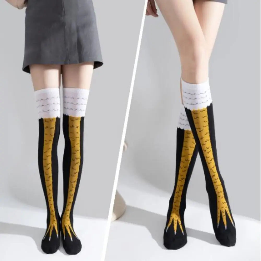 Novelty Cotton High Tube Chicken Feet Socks Breathable Harajuku Street Long Compression Socks 3D Print Above Knee High Socks