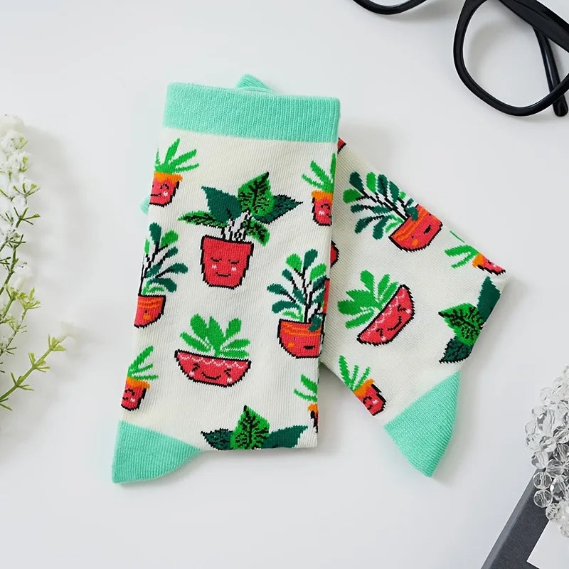 Novelty Sock Women Female Cotton Casual Funny Cute Short Food Socks Creative Printed Hosiery Harajuku Mid-Calf Personality