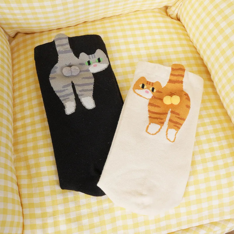 3D Cute Cat Socks Black/White Funny Cat Cotton Socks Breathable Soft Girl Women Novelty Stocking Kawaii Gift Sock Set