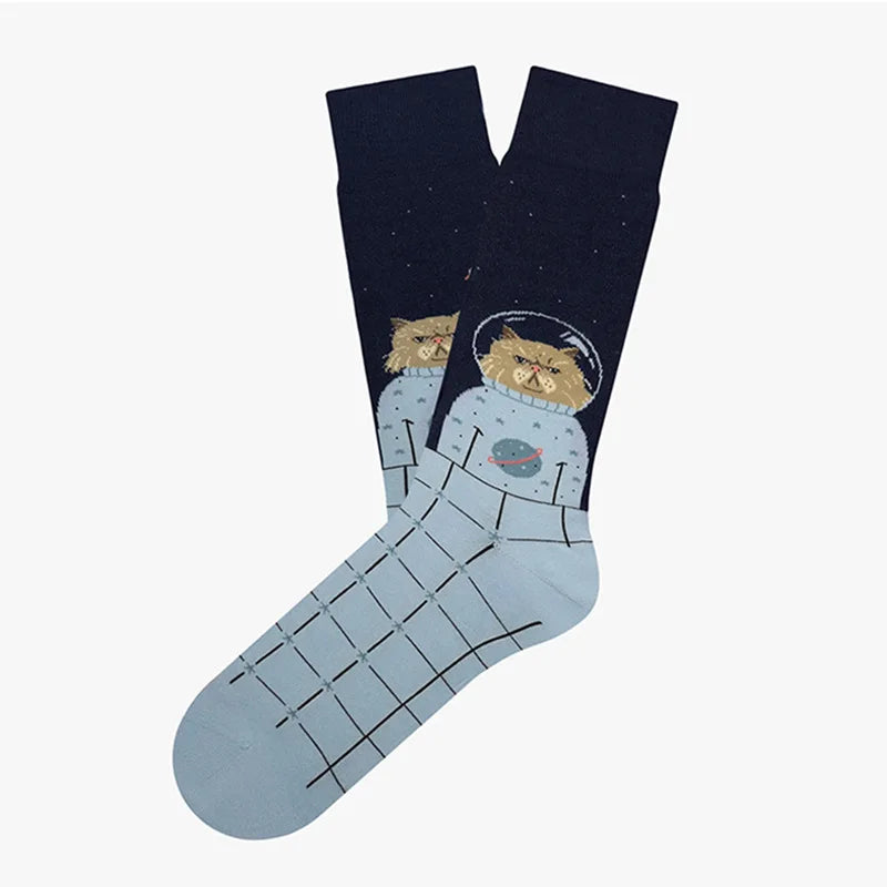 Novelty Funny Cartoon Elegant Cat Crew Socks Cotton Unisex Fashion Street Skateboard Stockings Women Men Couple Long Socks Gifts