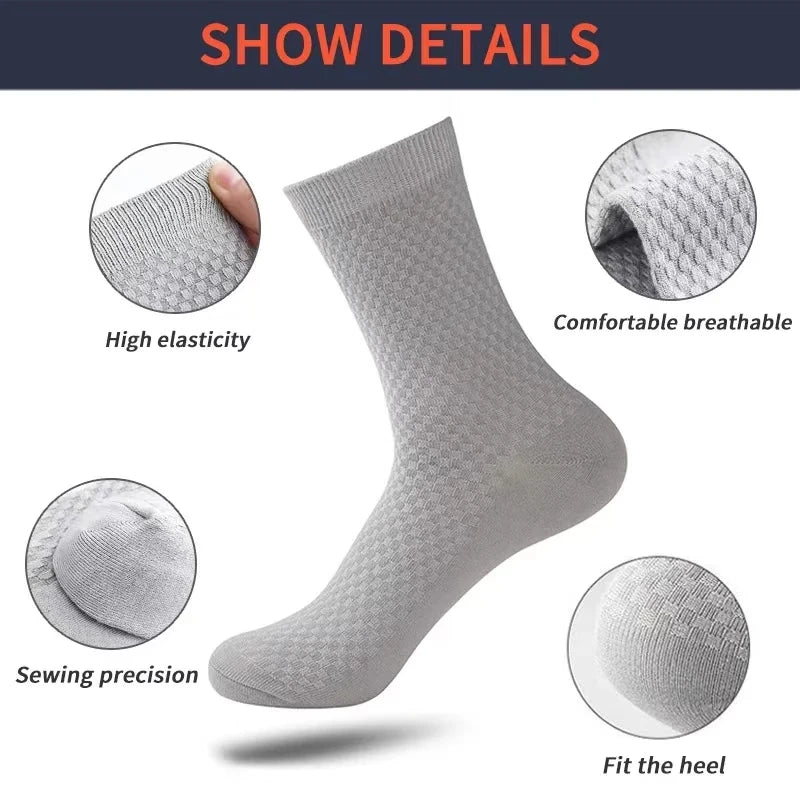 5 Pairs Men Bamboo Fiber Crew Casual Socks Man High Quality Spring Summer Autumn Business Breathable Black Male Dress Long Socks