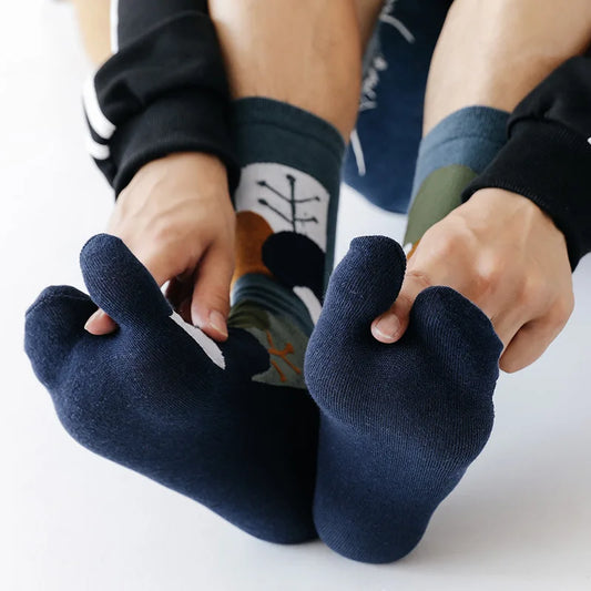 Novelty Tabi Socks Two Toed Sock Japanese Style Cartoon Plants Tree Art Sock Harajuku Cotton Long Two Finger Socks Men Fashions