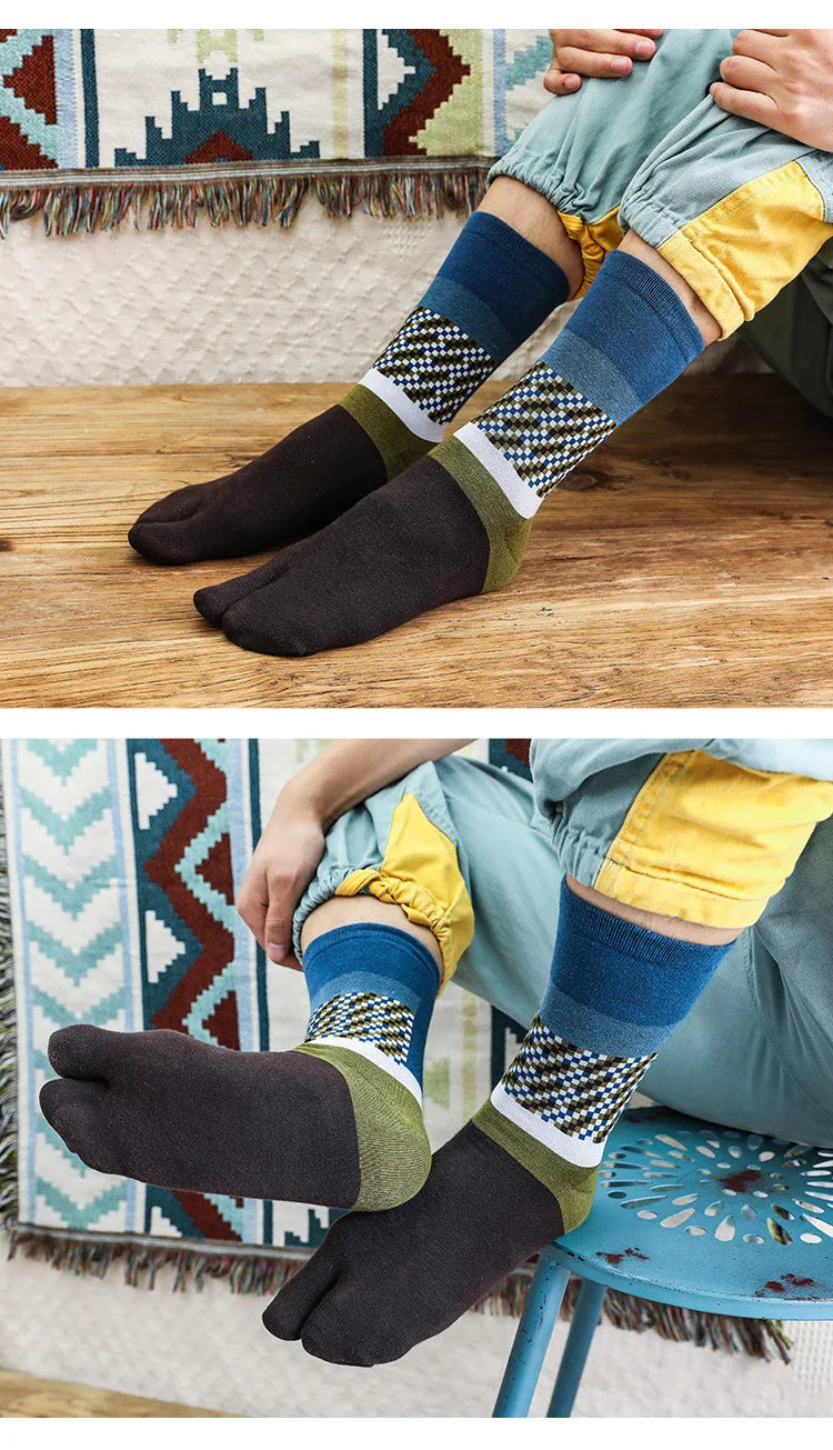 Novelty Tabi Socks Two Toed Sock Japanese Style Cartoon Plants Tree Art Sock Harajuku Cotton Long Two Finger Socks Men Fashions