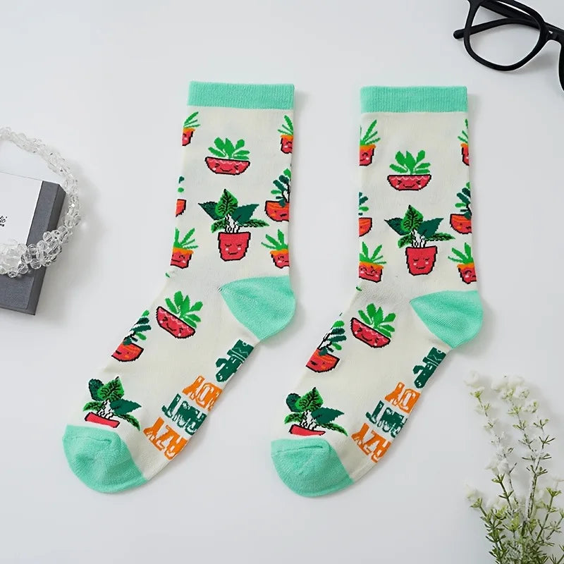 Novelty Sock Women Female Cotton Casual Funny Cute Short Food Socks Creative Printed Hosiery Harajuku Mid-Calf Personality