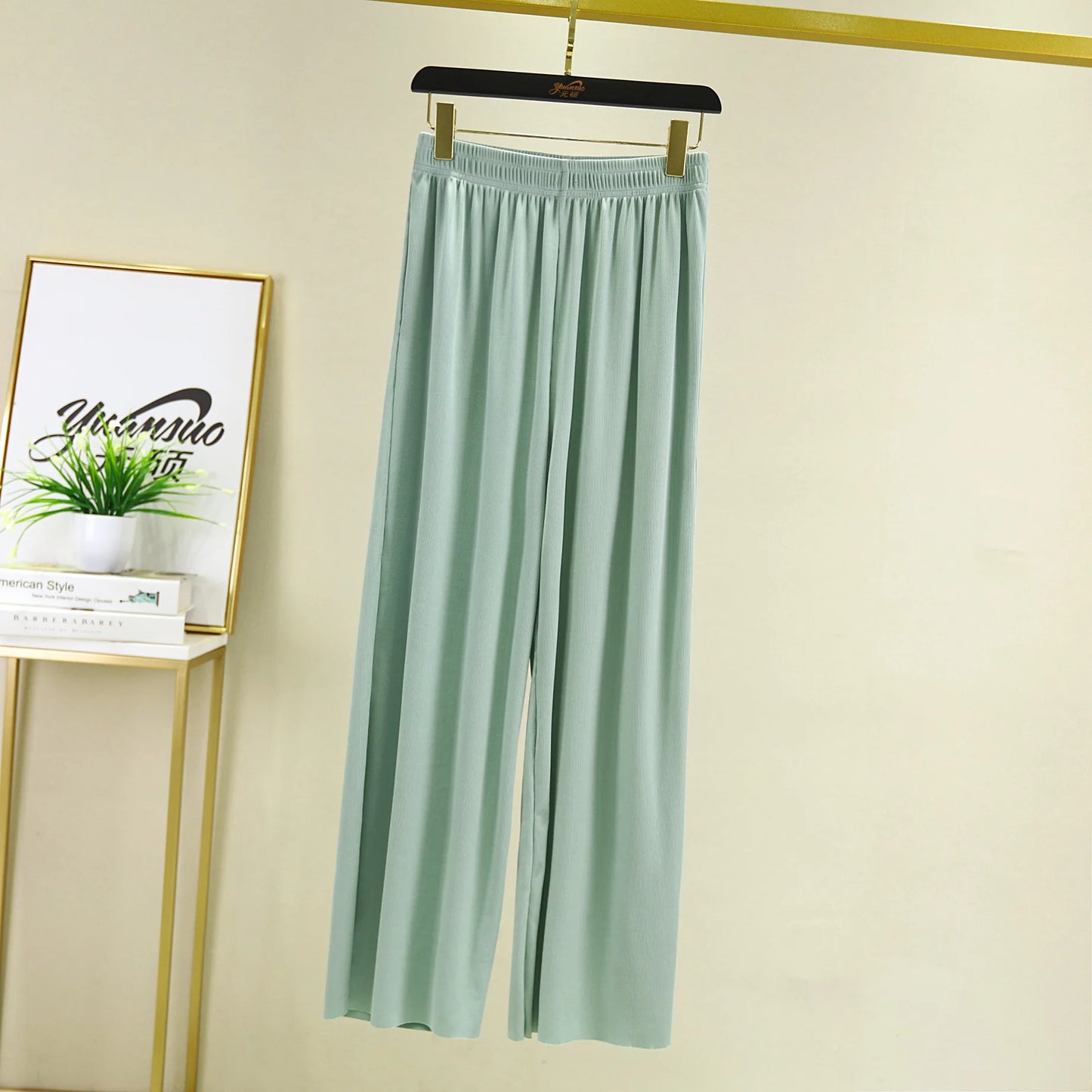 Spring Summer New Ice Silk Large Size Wide Leg Pants Korean Casual Home Pant Solid Color Pajamas Trousers Women Pantalones