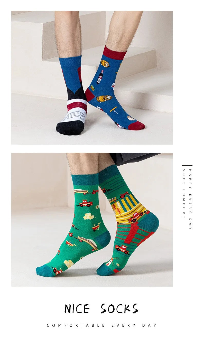 Men's Novelty  Fun Dress Socks AB Styles Fashion Personality Cartoon Colorful Funky Fancy Crazy Funny Casual Crew Socks