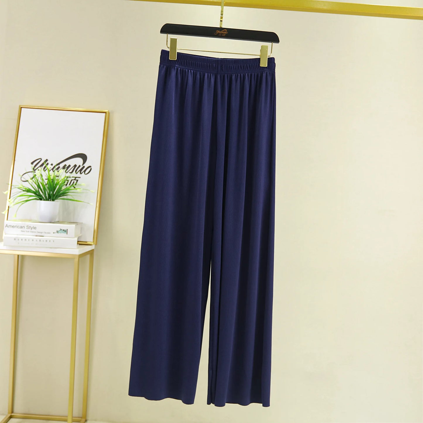 Spring Summer New Ice Silk Large Size Wide Leg Pants Korean Casual Home Pant Solid Color Pajamas Trousers Women Pantalones