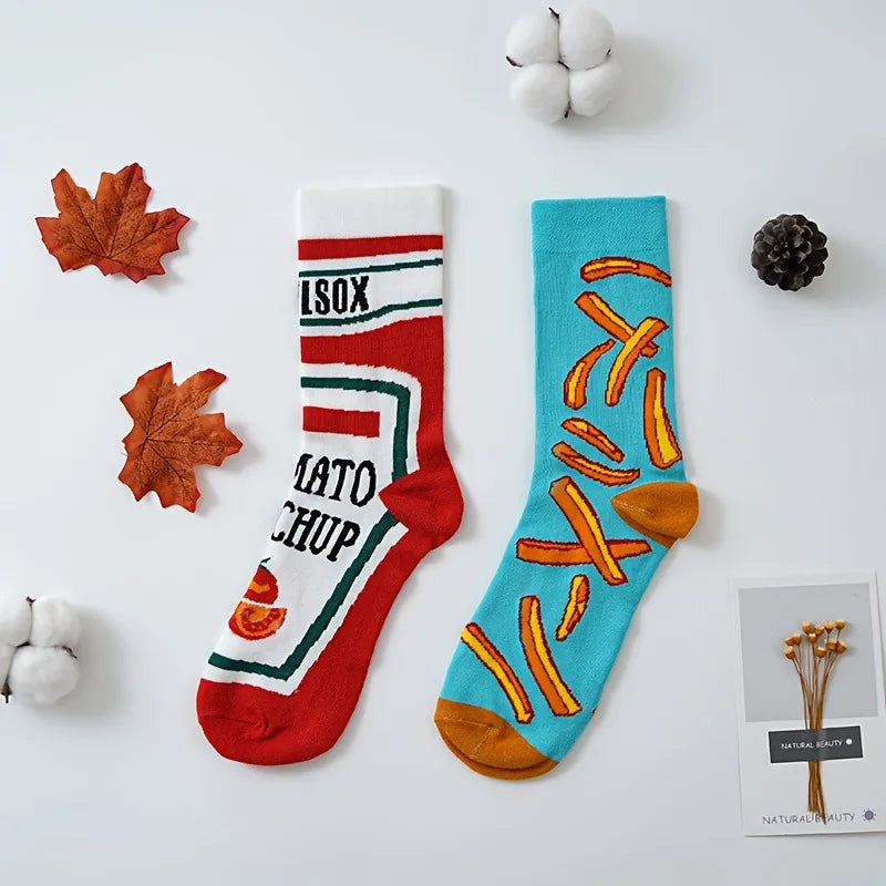 Novelty Sock Women Female Cotton Casual Funny Cute Short Food Socks Creative Printed Hosiery Harajuku Mid-Calf Personality