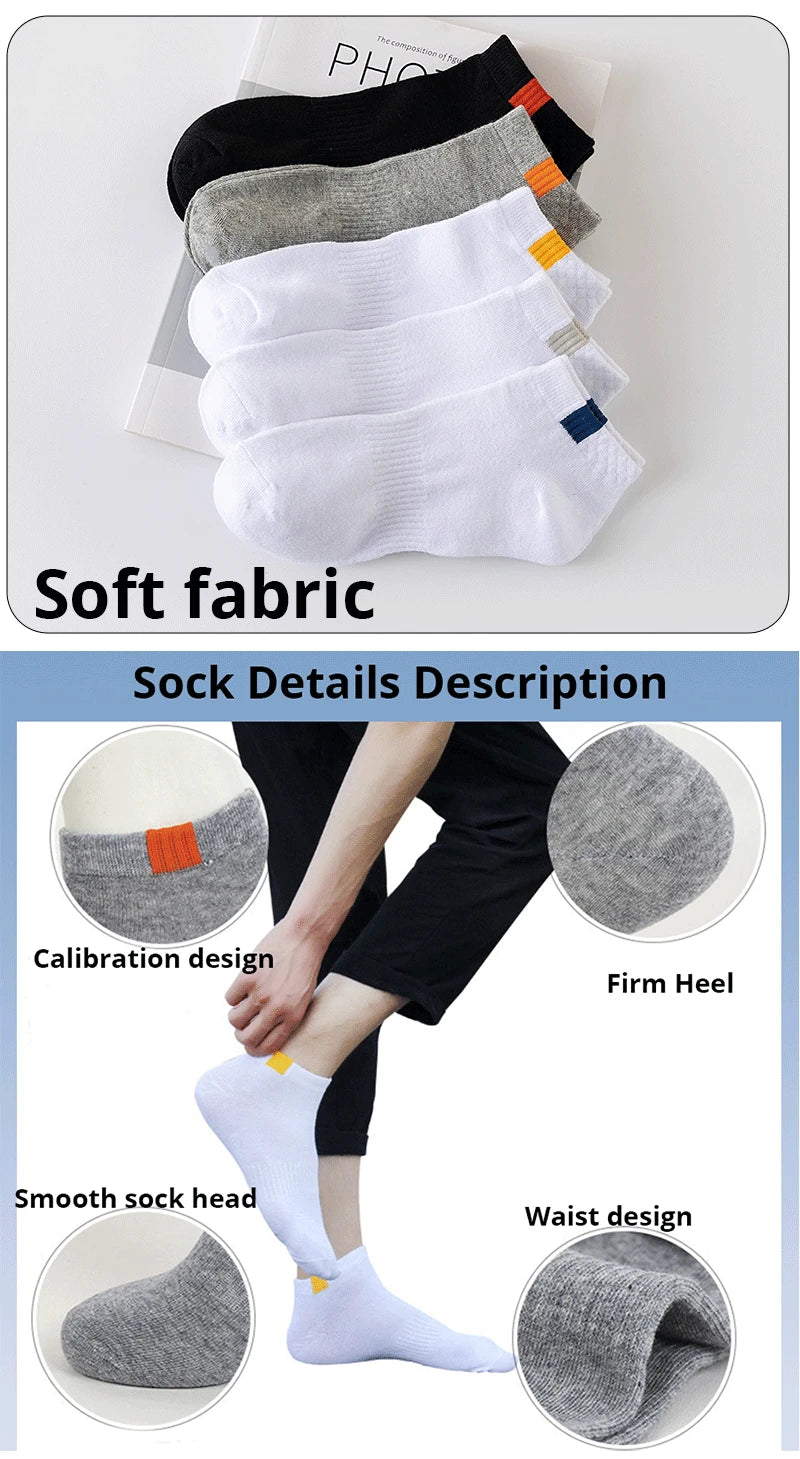5 Pairs Fashionable Cloth Standard Boat Socks Spring And Summer Thin Style Mens Solid Color Socks Casual Sports Socks