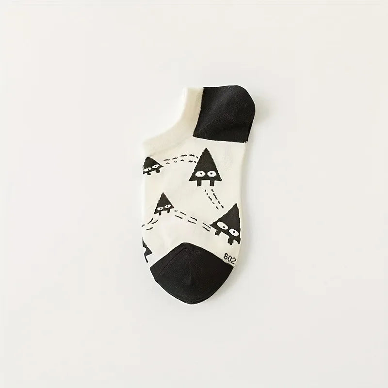 10 Pairs Of Casual Trend Ankle Socks For Men And Women, Comfortable, Breathable And Cute Cartoon Summer Couple Boat Socks