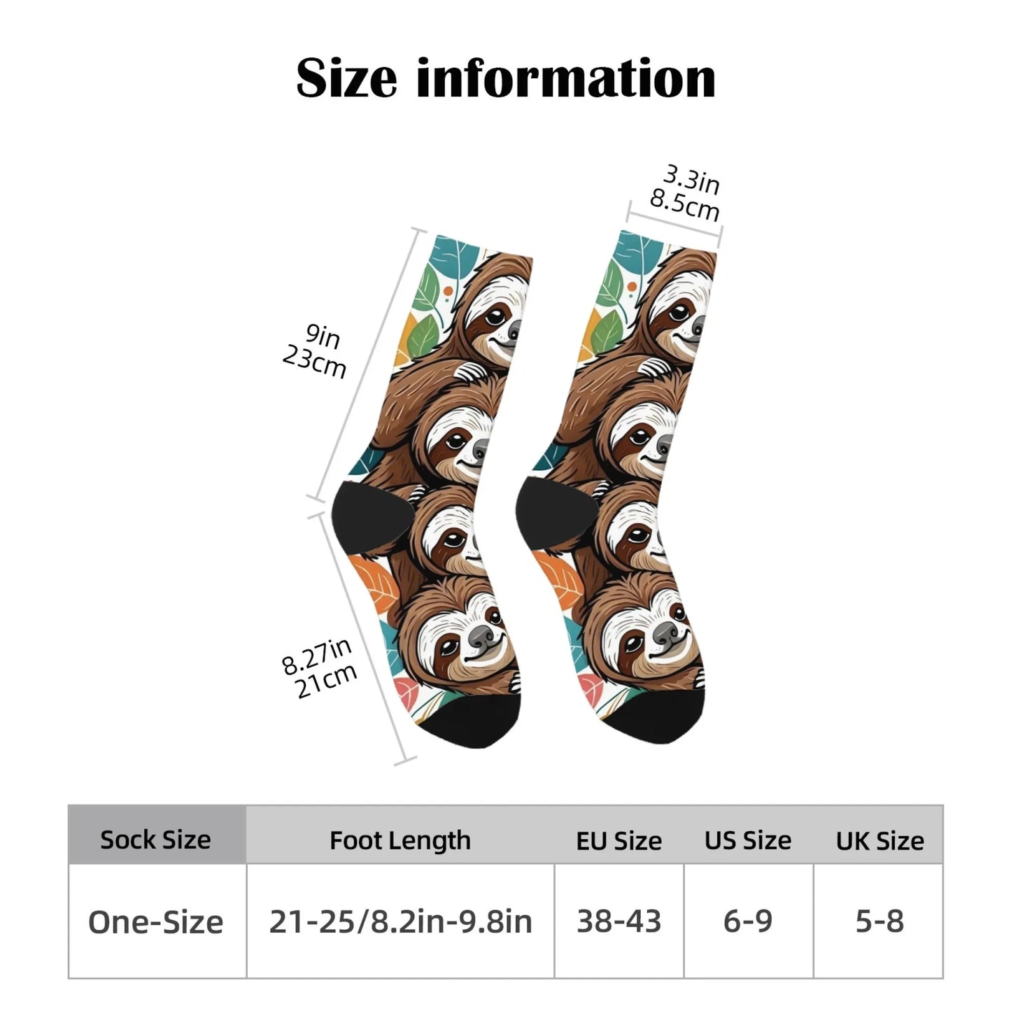 Novelty happy sloth baby funny socks Harajuku street hip-hop personality trend socks creative design fashion retro cartoon socks