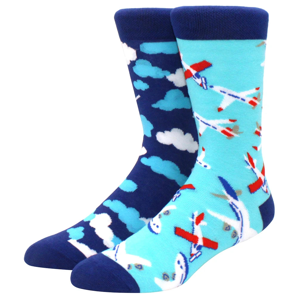 Men's mid-rise socks AB asymmetrical animal series fashion personality color skateboard yin and yang socks