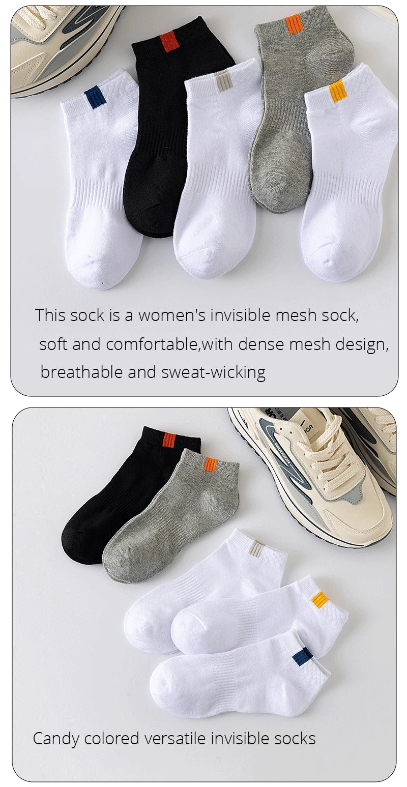 5 Pairs Fashionable Cloth Standard Boat Socks Spring And Summer Thin Style Mens Solid Color Socks Casual Sports Socks