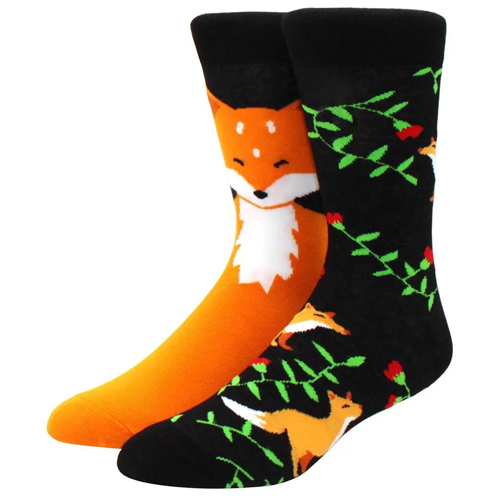 Men's mid-rise socks AB asymmetrical animal series fashion personality color skateboard yin and yang socks