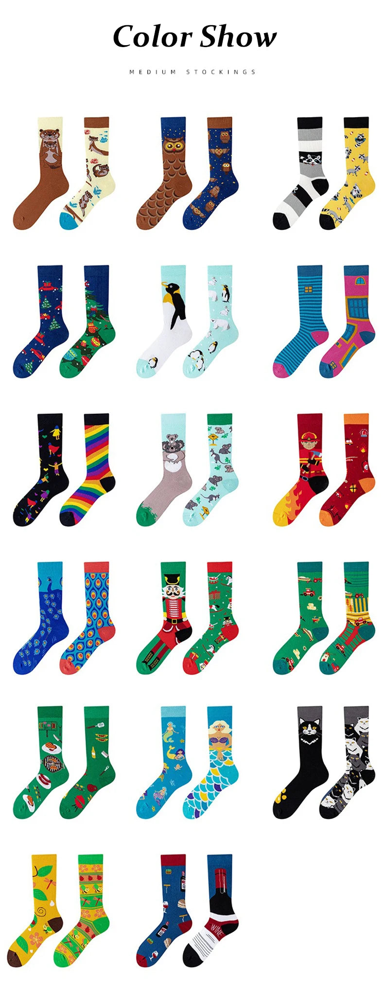 Men's Novelty  Fun Dress Socks AB Styles Fashion Personality Cartoon Colorful Funky Fancy Crazy Funny Casual Crew Socks