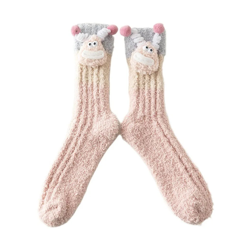 Novelty Thicken Cartoon Plush Socks Non-Slip Indoor Hosiery 3D Eyes Sleeping Socks Home Thermal Warm Socks Gifts