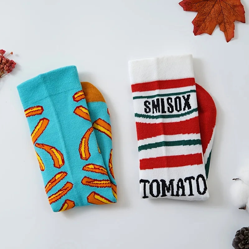 Novelty Sock Women Female Cotton Casual Funny Cute Short Food Socks Creative Printed Hosiery Harajuku Mid-Calf Personality