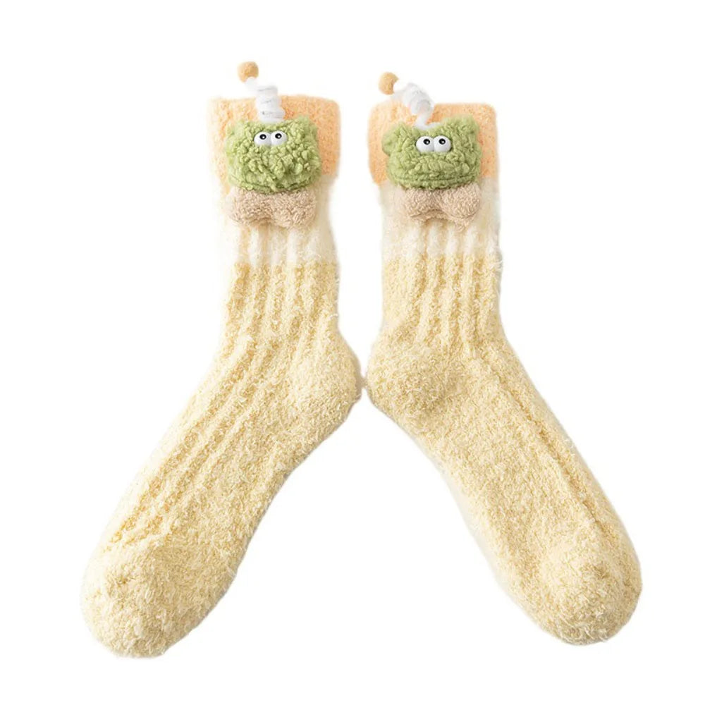 Novelty Thicken Cartoon Plush Socks Non-Slip Indoor Hosiery 3D Eyes Sleeping Socks Home Thermal Warm Socks Gifts