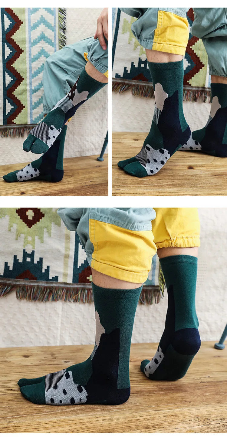 Novelty Tabi Socks Two Toed Sock Japanese Style Cartoon Plants Tree Art Sock Harajuku Cotton Long Two Finger Socks Men Fashions