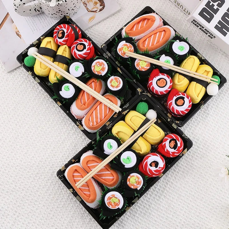 3/4/5 Pairs of Novelty and Interesting Salmon Sushi Socks Gift Box Christmas Style Season