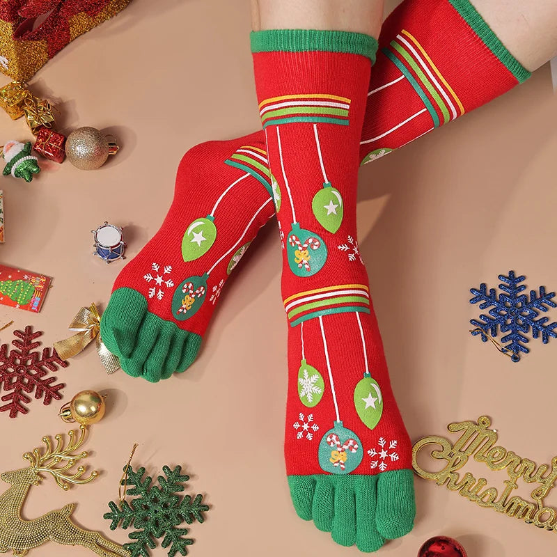 {YY28} Novelty Christmas Toe Socks Cartoon Funny Split Toe Socks Cotton Warm Sweat Absorbing Stockings Holiday Gift