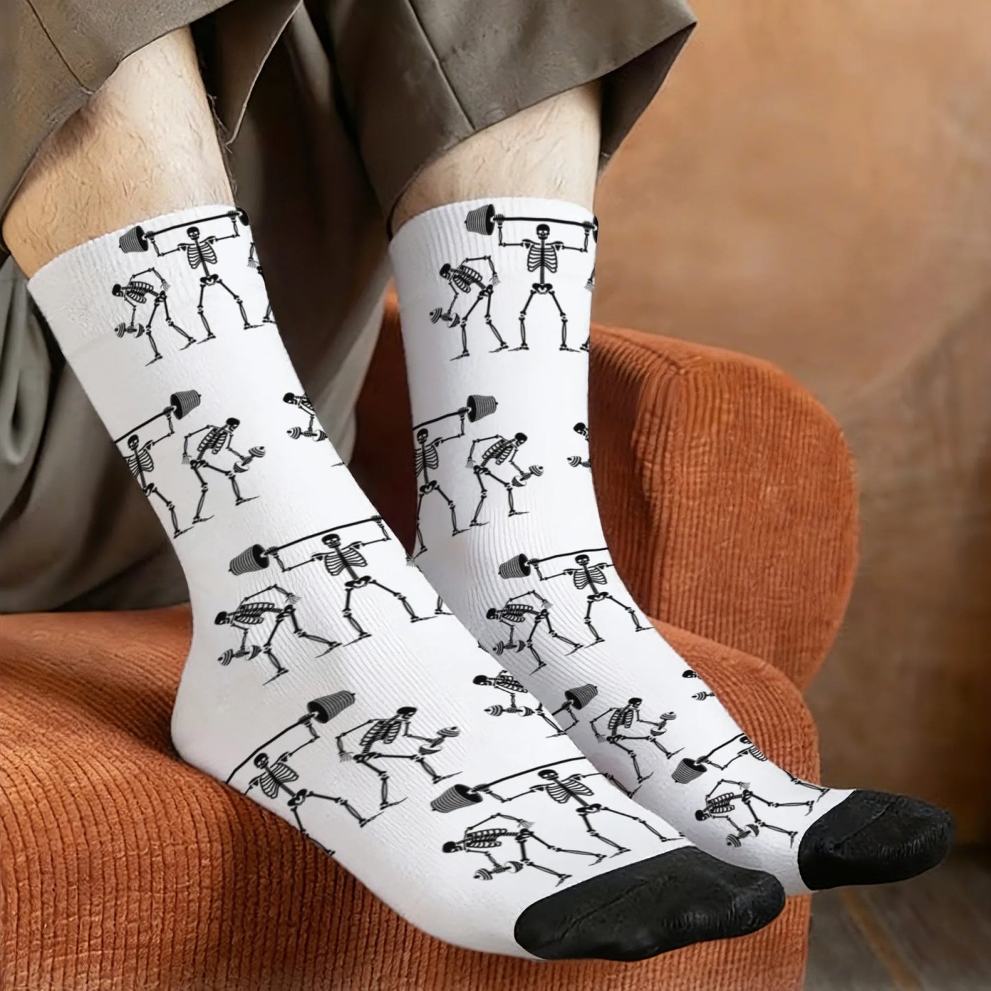 Novel and Fun Skull-themed Weightlifting Squat Socks Fun Creative Stylish Unique Comfortable Breathable and Durable Socks