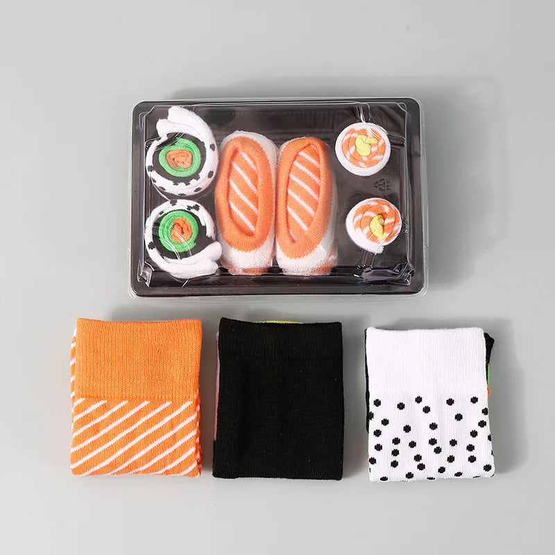 3/4/5 Pairs of Novelty and Interesting Salmon Sushi Socks Gift Box Christmas Style Season