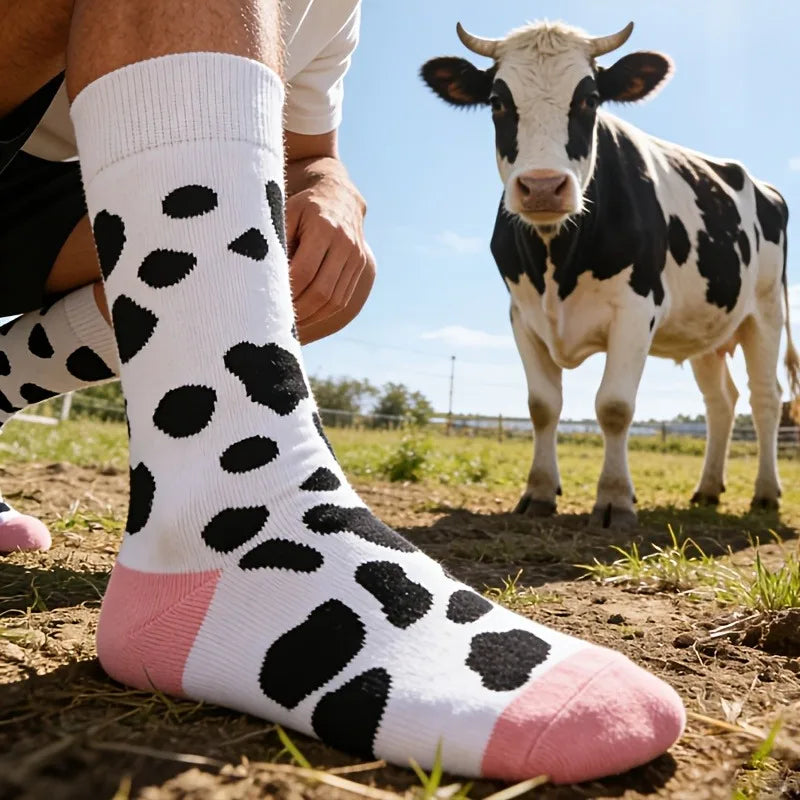 Novelty Milk Cow Pattern Cotton Crew Socks for Men And Women Breathable Casual Farm Themed Gift Socks for Daily Wear