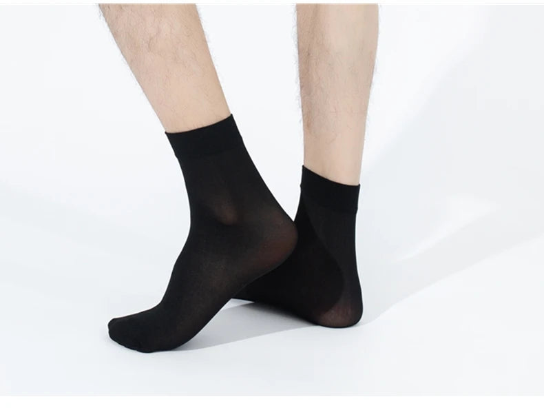 10pairs Men Ultra-thin Transparent Ice Silk Socks Summer Socks Solid Business Socks Breathable Soft Socks Ankle Socks