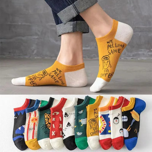 10 Pairs Of Casual Trend Ankle Socks For Men And Women, Comfortable, Breathable And Cute Cartoon Summer Couple Boat Socks