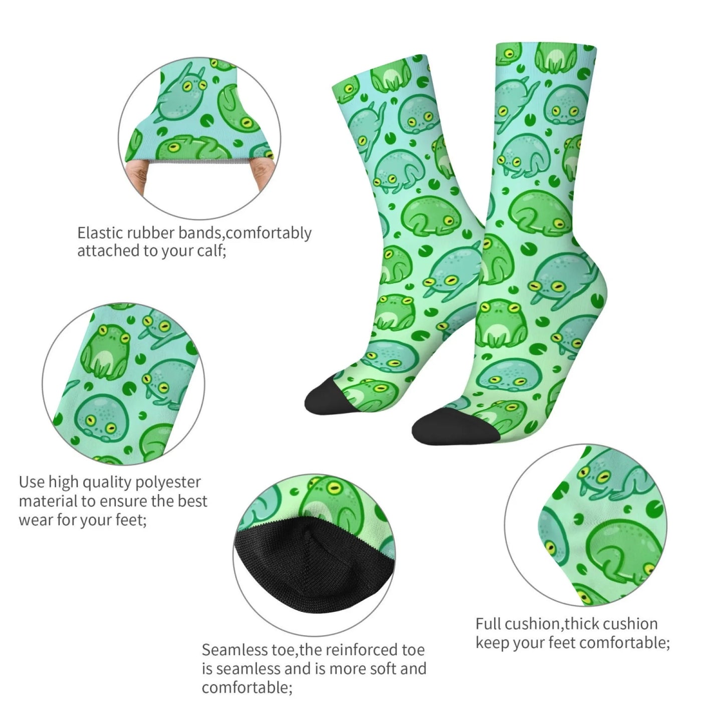 Novelty cartoon frog print men's socks Harajuku street style retro trend comfortable breathable non-slip casual socks fun gift