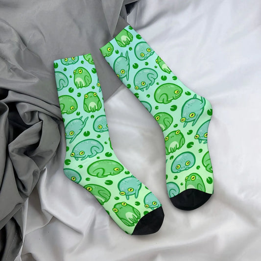 Novelty cartoon frog print men's socks Harajuku street style retro trend comfortable breathable non-slip casual socks fun gift