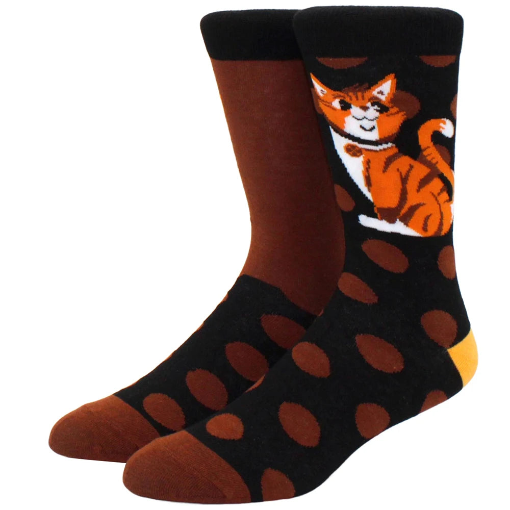 Men's mid-rise socks AB asymmetrical animal series fashion personality color skateboard yin and yang socks