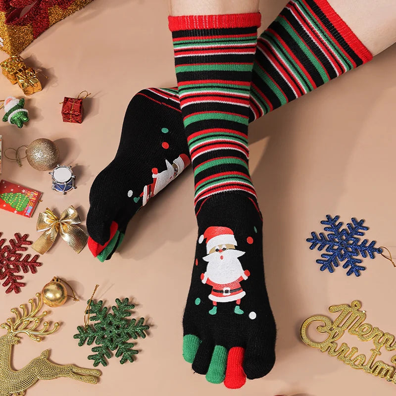 {YY28} Novelty Christmas Toe Socks Cartoon Funny Split Toe Socks Cotton Warm Sweat Absorbing Stockings Holiday Gift