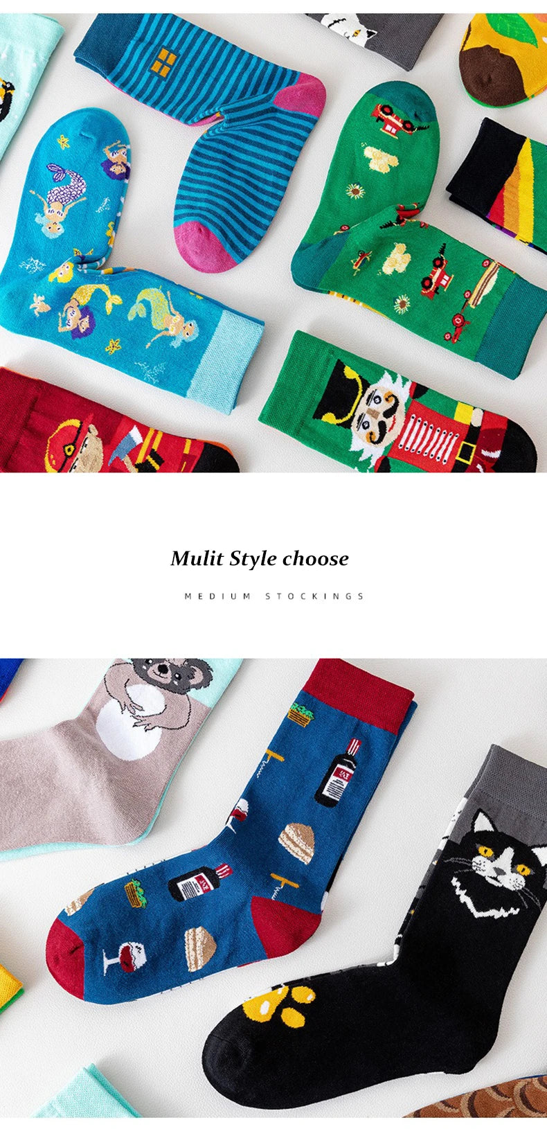 Men's Novelty  Fun Dress Socks AB Styles Fashion Personality Cartoon Colorful Funky Fancy Crazy Funny Casual Crew Socks