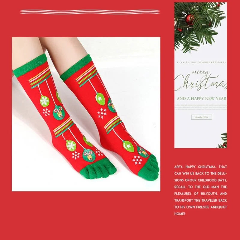 {YY28} Novelty Christmas Toe Socks Cartoon Funny Split Toe Socks Cotton Warm Sweat Absorbing Stockings Holiday Gift