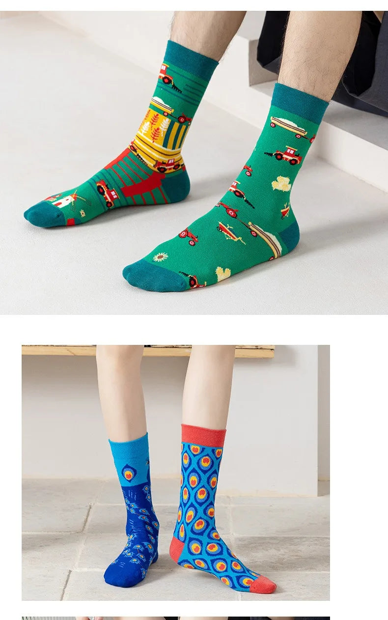 Men's Novelty  Fun Dress Socks AB Styles Fashion Personality Cartoon Colorful Funky Fancy Crazy Funny Casual Crew Socks