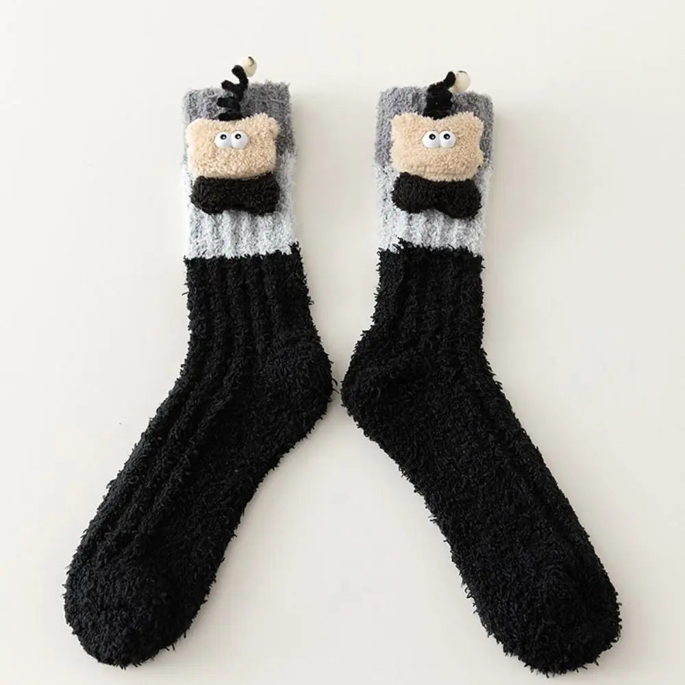 Novelty Thicken Cartoon Plush Socks Non-Slip Indoor Hosiery 3D Eyes Sleeping Socks Home Thermal Warm Socks Gifts